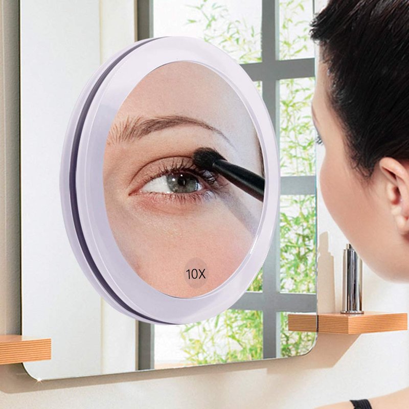 SANTOO 10X Magnifying Mirror - with 3 Mounting Suction Cups - Used for Precise Makeup - Eyebrows/Tweezing - Blackhead/Blemish Removal - Bathroom/Travel Makeup Mirror - 6 Inch Round