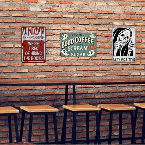Halloween Metal Tin Sign - Freshly Boo'd Coffee Decor 8x12in