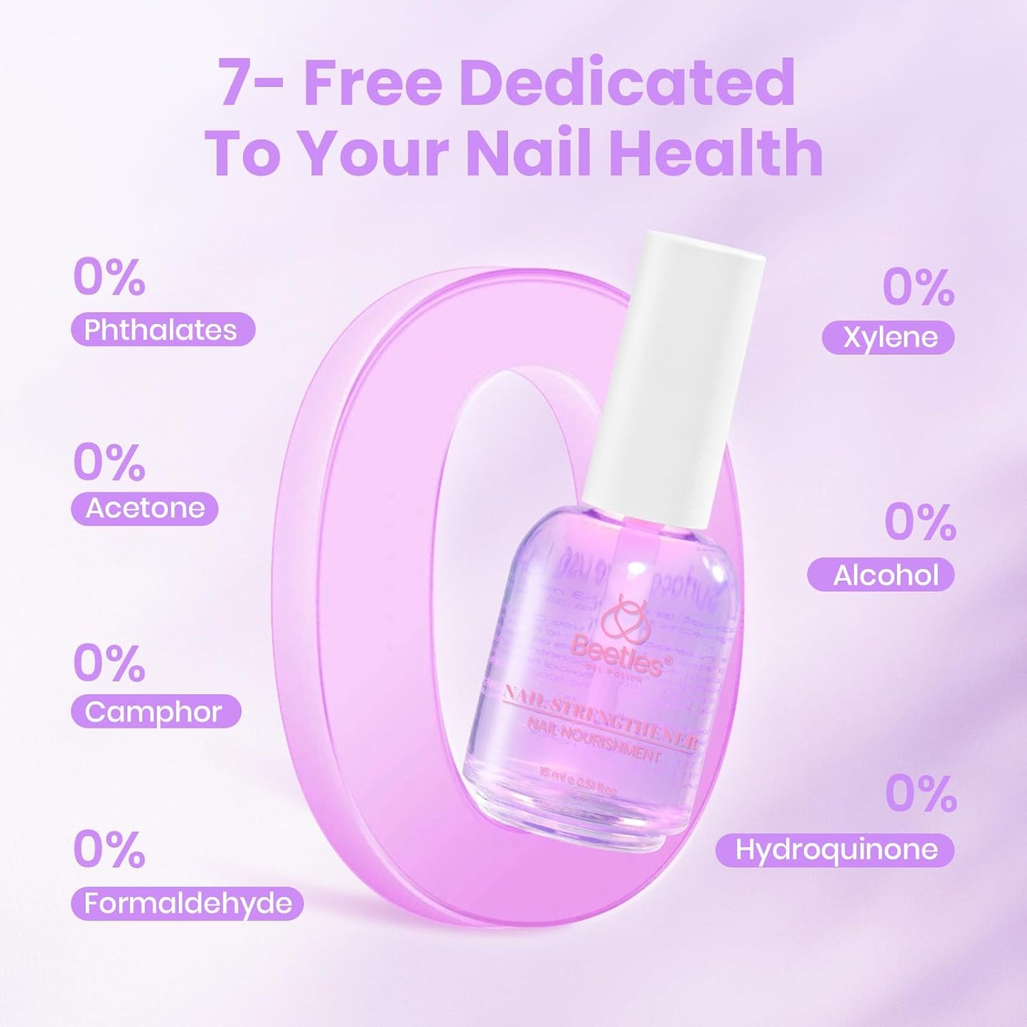 Beetles Nail Strengthener - Grape Nail Enhancer for Damaged Nails | 15ml Air Dry Polish for Natural Growth