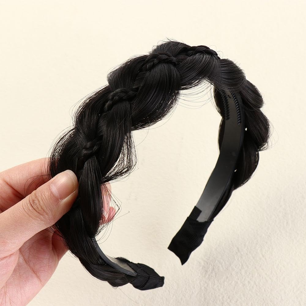 Twisted Wig Headband Trendy Headwear Hair Accessories Clips in Fishbone Braid Headband Non-slip Women(Light Brown)