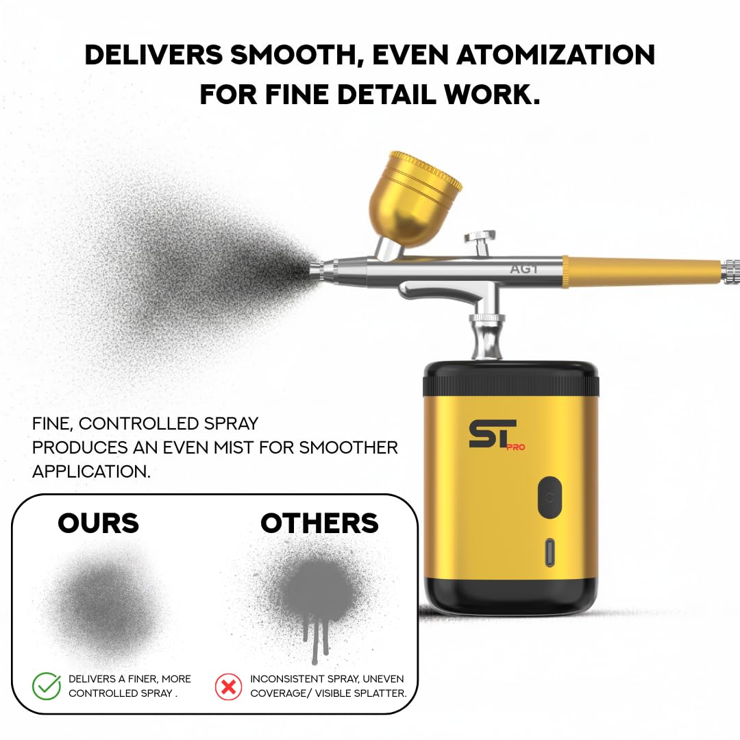 Supreme Trimmer Barber Airbrush Kit Cordless Hair and Beard Enhancement System with Ink Cleaning Solution 2 Style Triggers for Thinning Hair Natural Texture Fuller Looking Hair - AG1 (Gold)