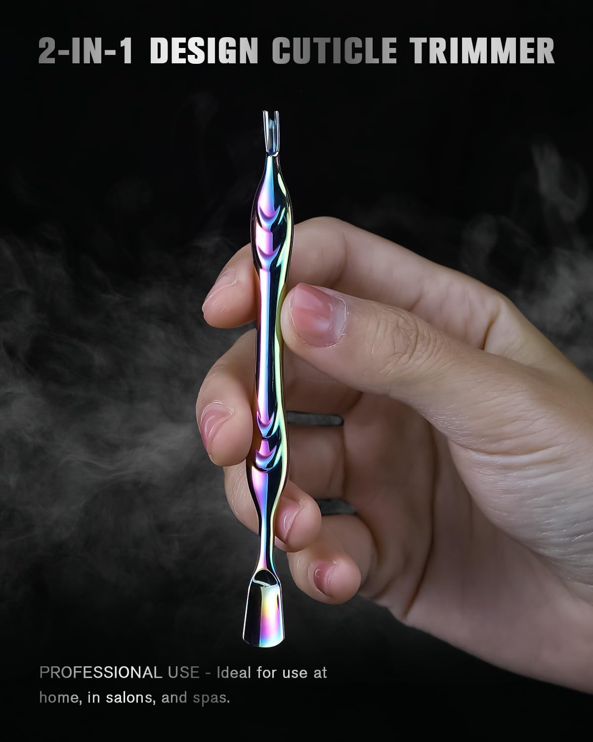 FERYES Cuticle Pusher & Trimmer - 2-in-1 Stainless Steel Nail Care Tool for Manicures & Pedicures | Rainbow Finish