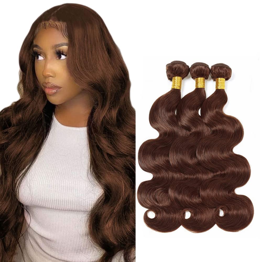 #4 Chocolate Bundles Human Hair Body Wave Bundles 34 34 34 Inch Brown Unprocessed Brazilian Virgin Hair 3 Bundle 50 Gram Per Bundle Deals Quick Weave Hair Extensions