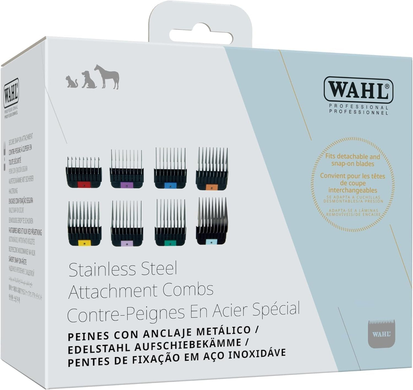 Wahl Pro Animal Stainless Steel Attachment Guide Comb Set for Detachable Blade Clippers - KMC+, KM10+, KM2+, KM Velocity, Supera, Inspire, Thick-Curly - Pet, Dog, Cat, & Horse Grooming - Multicolor 1