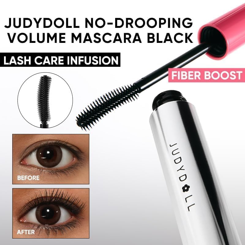 JUDYDOLL Waterproof Volumizing Mascara - Long-Lasting, Smudge-Proof, Clump-Free Black Lash Enhancer with Squalane