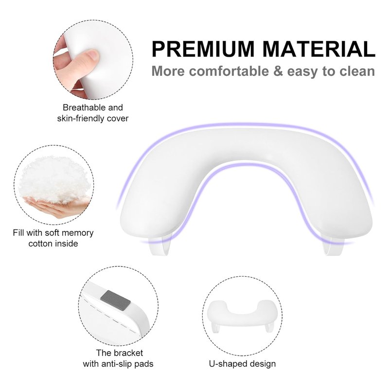 Nail Arm Rest - U-Shaped Cozy Leather Hand Rest for Nail Tech | Detachable Bracket (White)