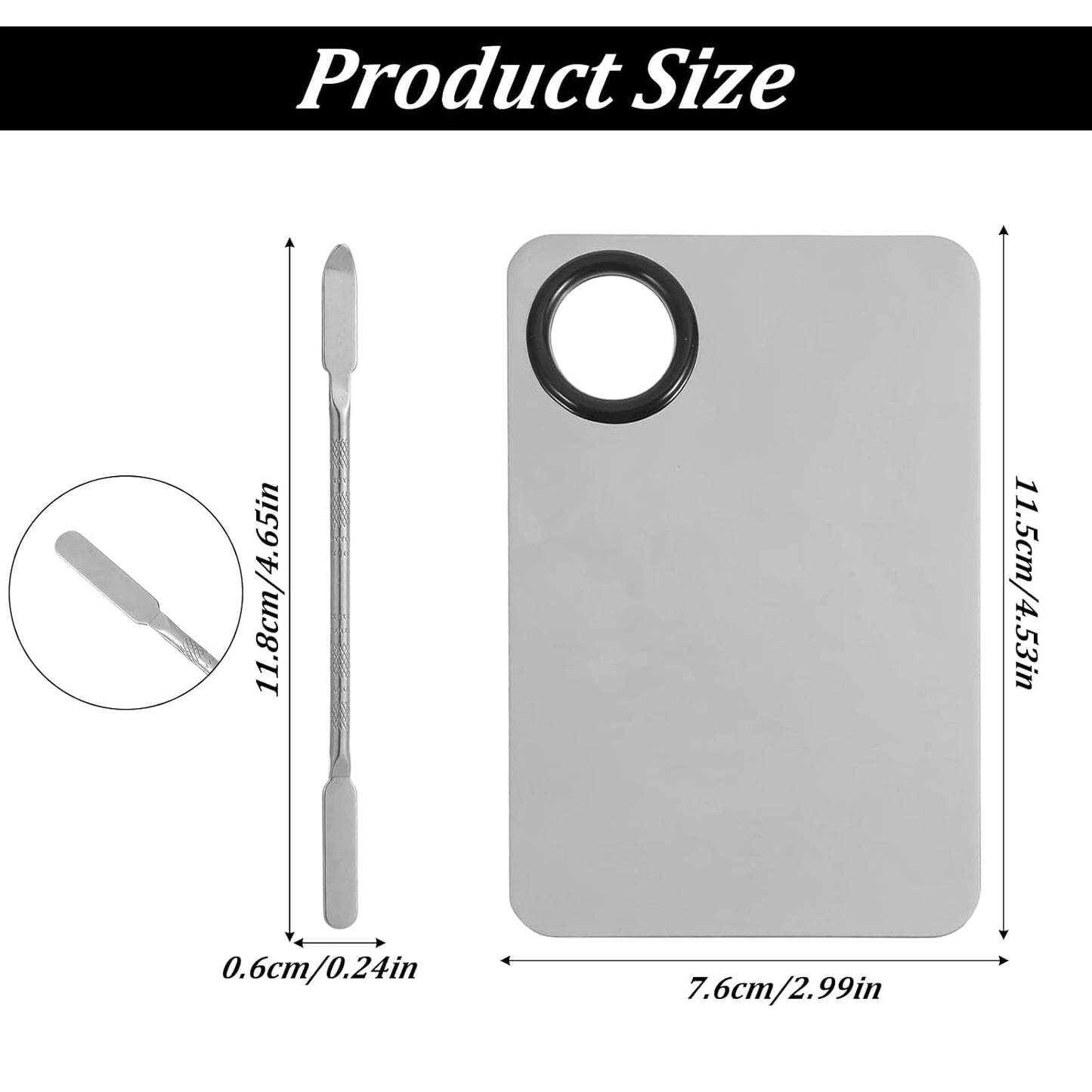 Makeup Palette Tray Set - Stainless Steel Mixing Palette with Spatula for Professional Artists | Silver