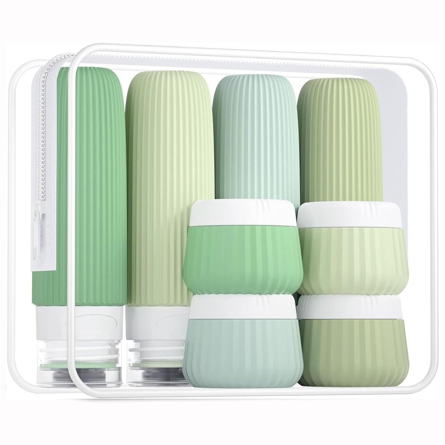 Travel Bottles - 8 Pack TSA Approved 3 oz Leak Proof Silicone Containers | Clear Toiletry Jars