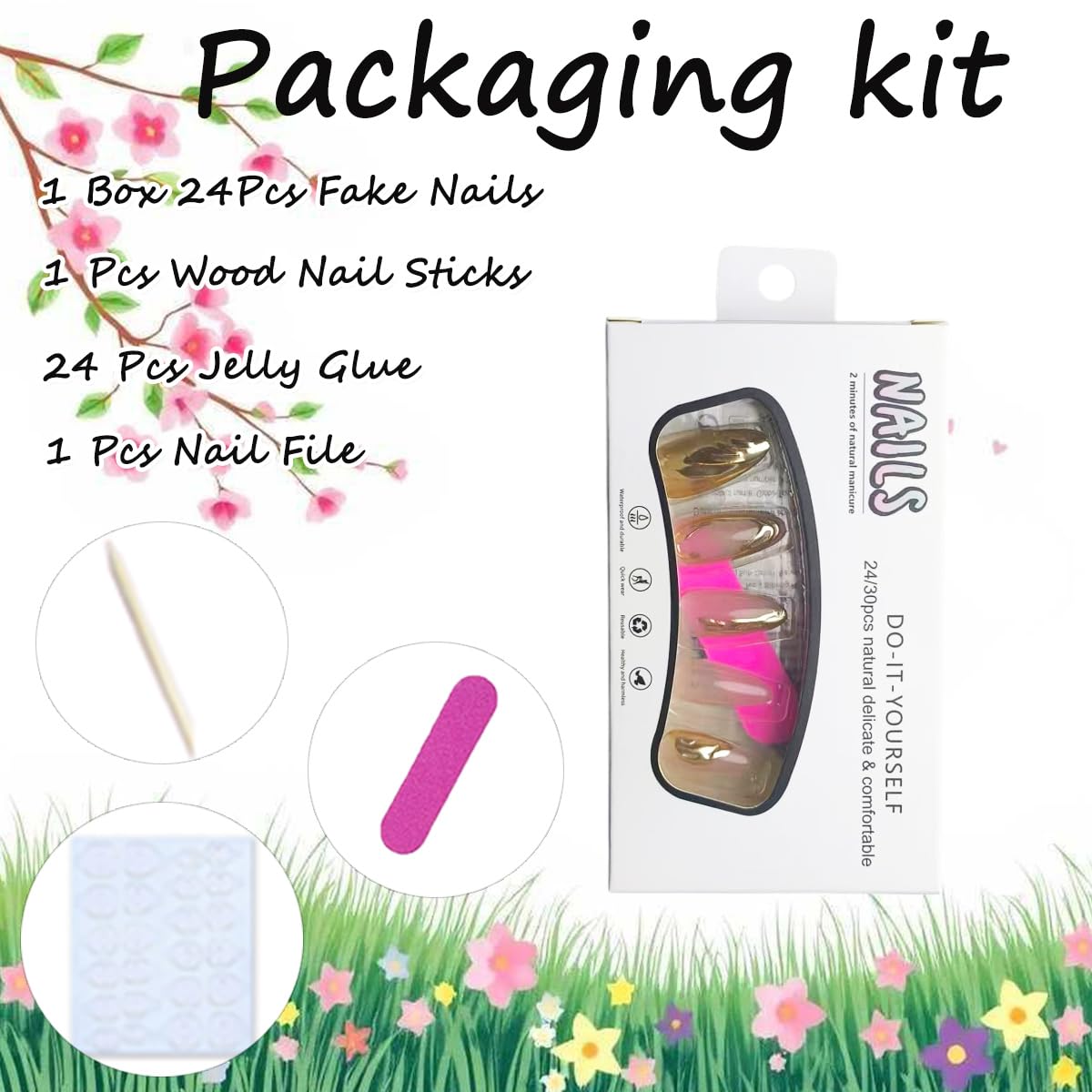 Short Almond Press-On Nails - 3D Gold Carved Ripple Design | Glossy Full Cover Acrylic Nails - 24 Pcs Nude Pink Manicure Set