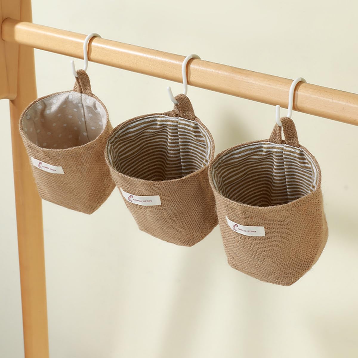 Washable Cotton Linen Hanging Organizer Bag for Door Wall Bedside | Washable Storage Pockets | Space Saving Reusable Closet Organizer (Yellow Stripe)