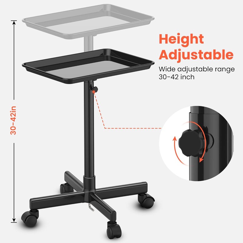 Salon Tray on Wheels - Adjustable Rolling Trolley for Hair, Tattoo & Clinic Essentials | Ample Storage - Black