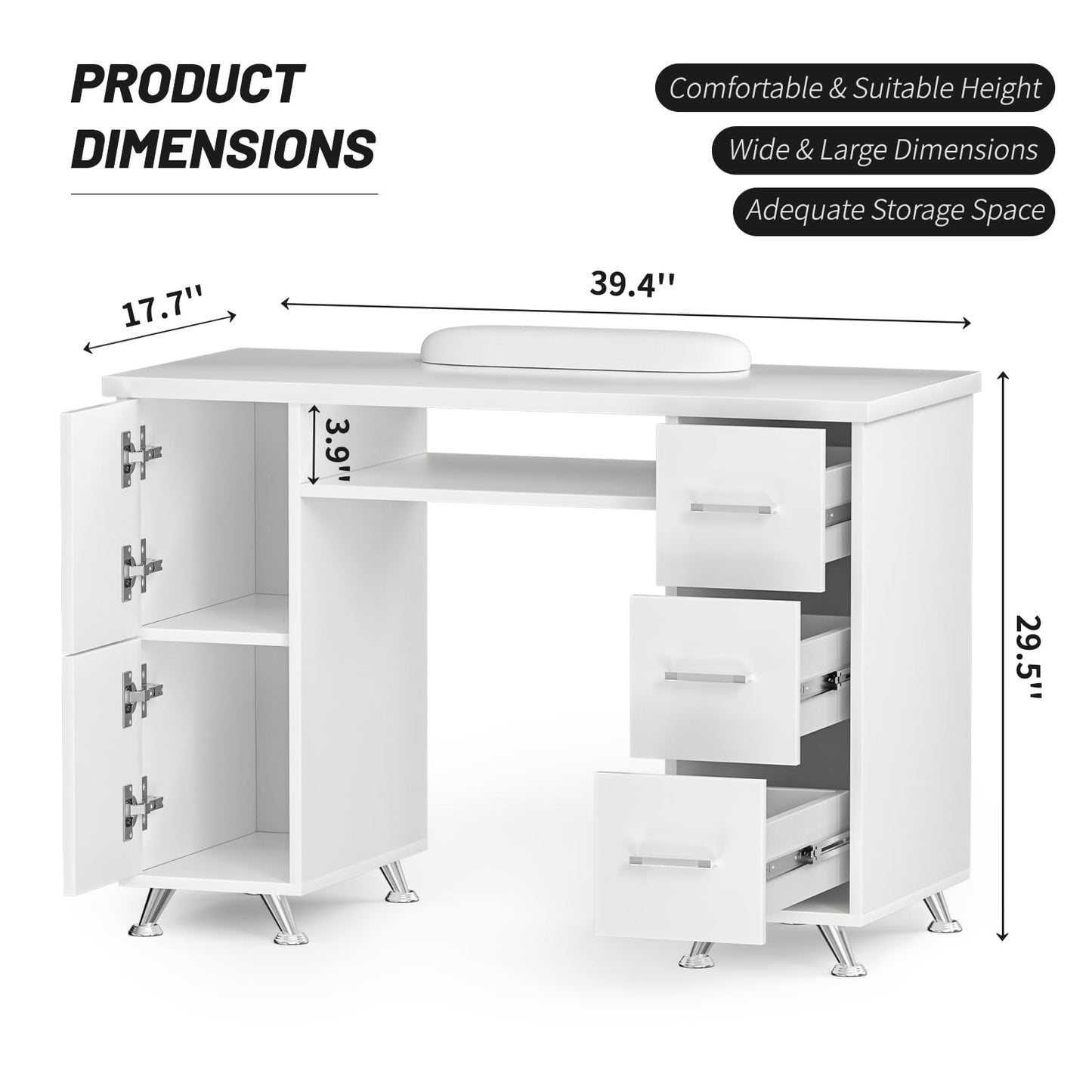 ABTSalon Double-Layer Nail Tech Table, Manicure Desk