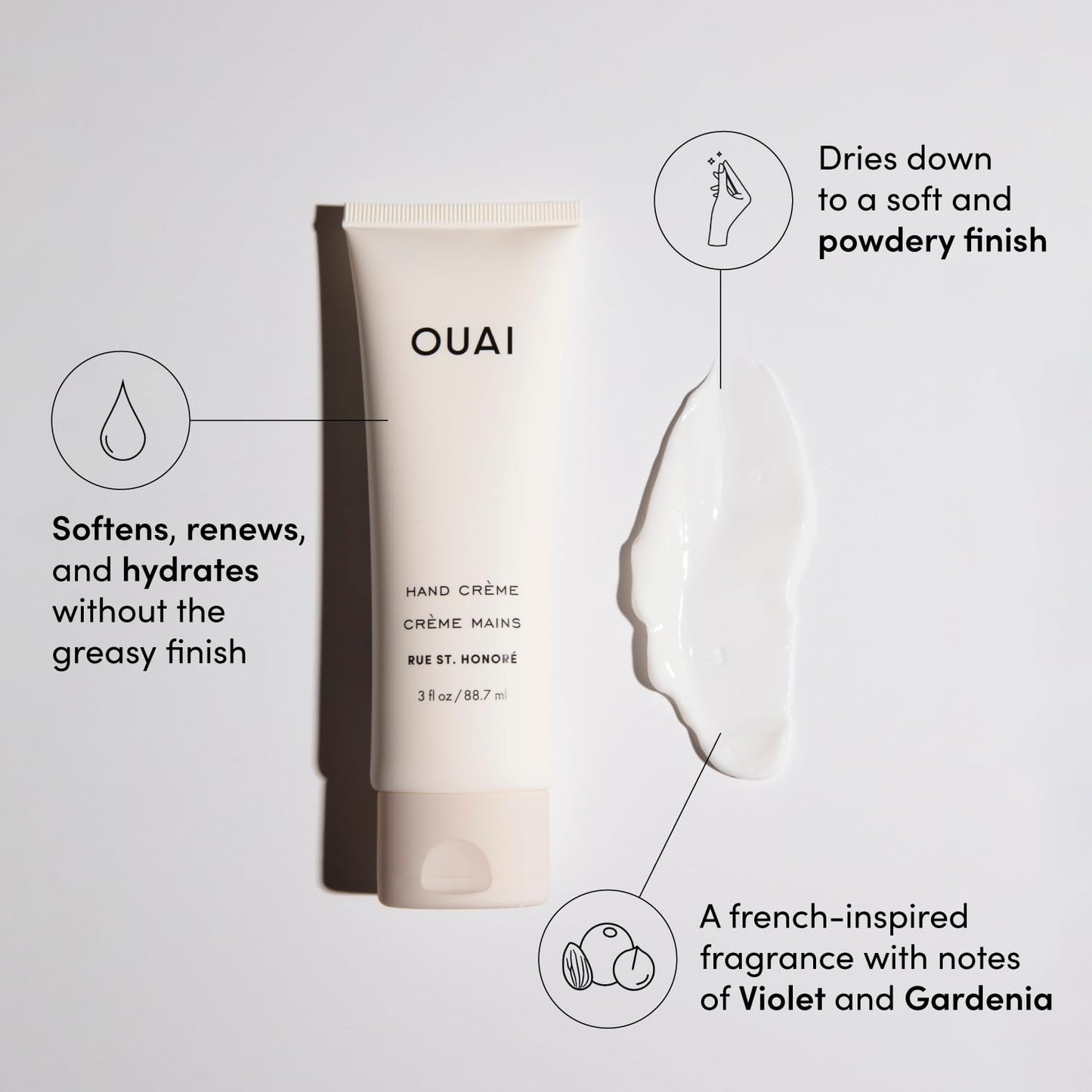 OUAI Hand Cream - Hydrating Coconut Oil & Shea Butter Balm for Soft Hands | 3 Oz