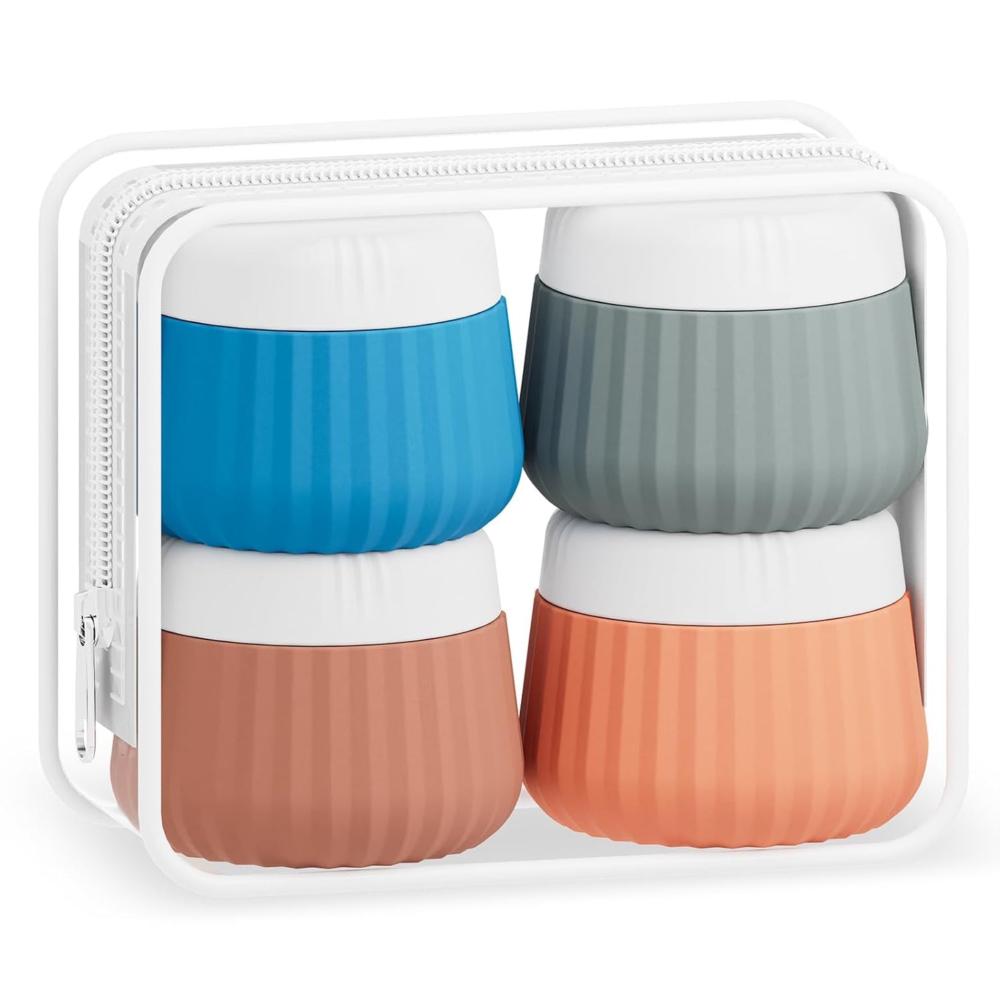 Travel Toiletry Containers - TSA Approved Silicone Jars, Leak-Proof | 4-Pack with Clear Bag
