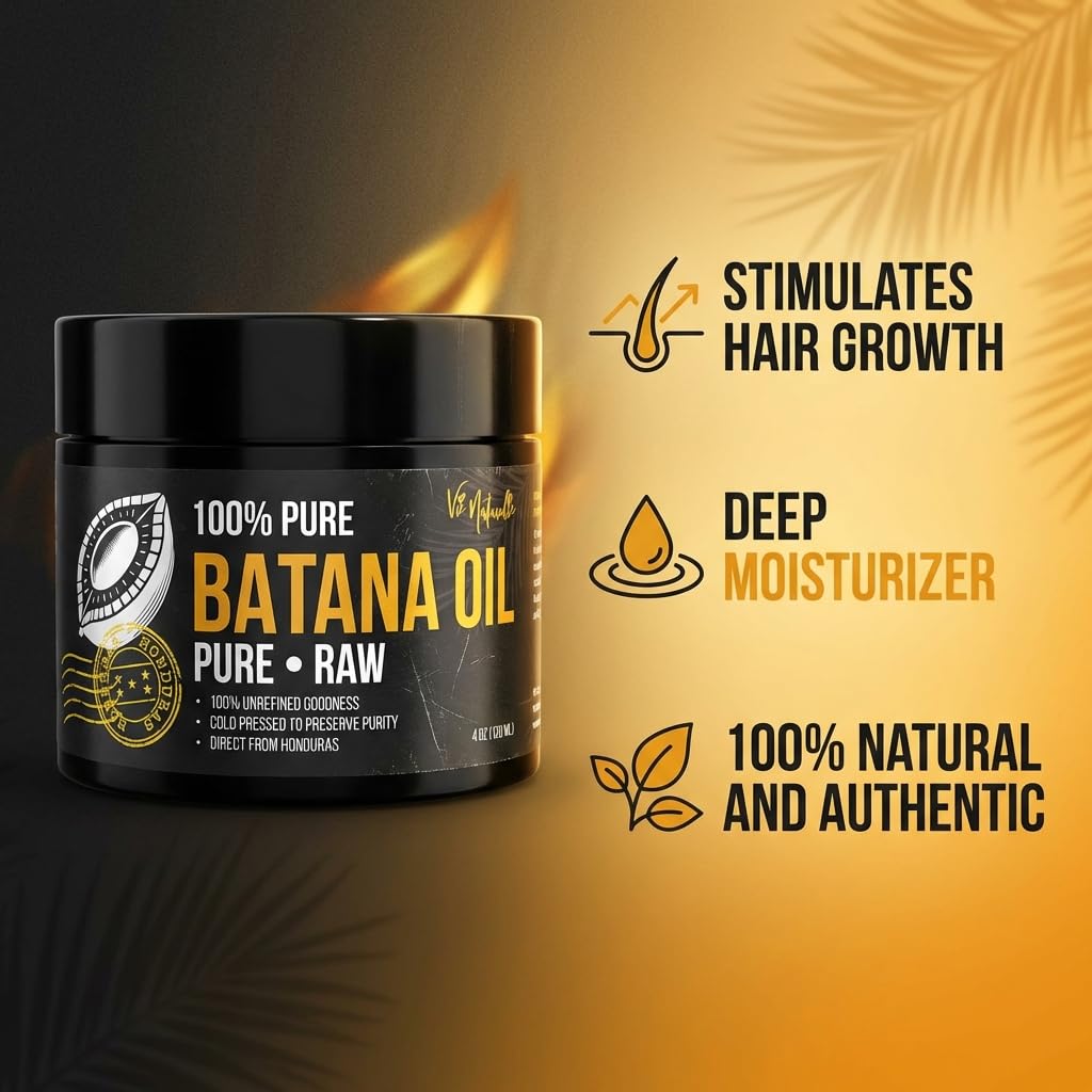 Batana Oil for Hair Growth - Raw Unrefined Natural Moisturizer | Cold-Pressed from Honduran Palm Nut - 4 oz