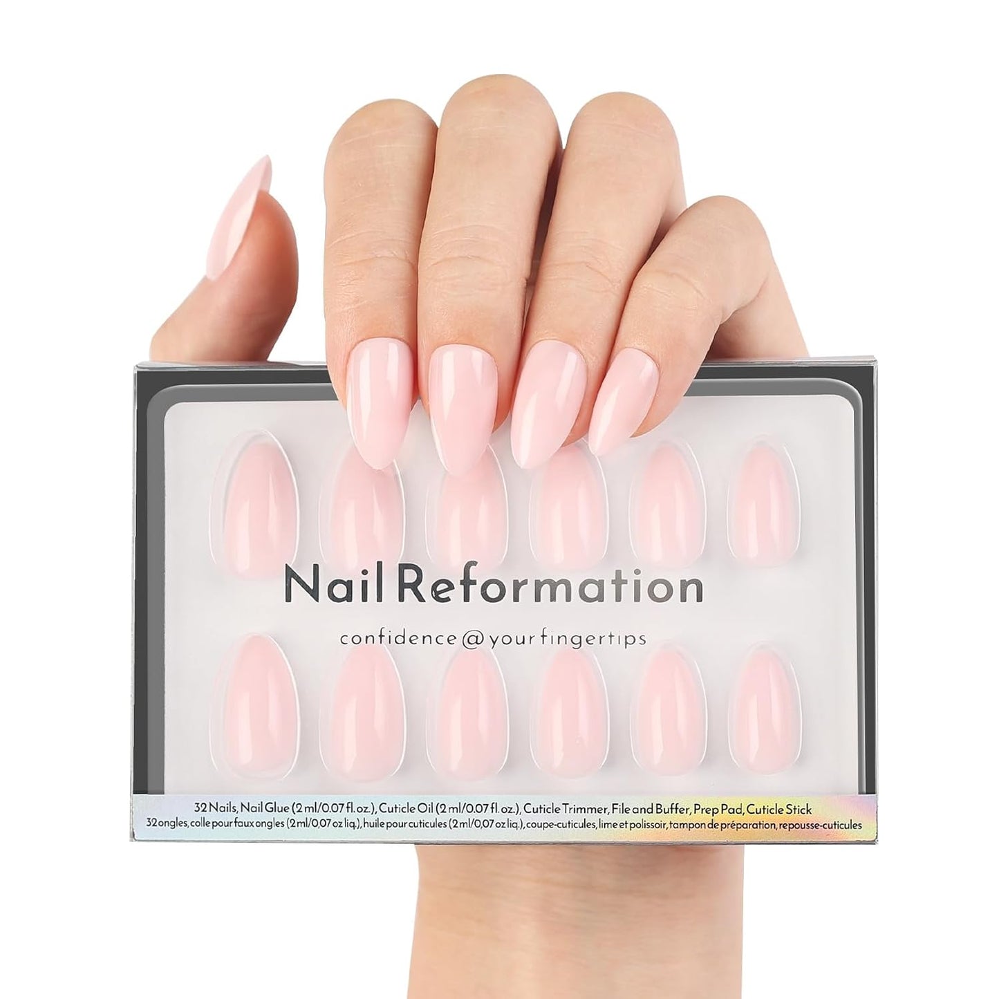 Press On Nails - Deep Nude Medium Almond Trench Coat | Glossy Finish, Reusable 30 Pcs Manicure Kit in 15 Sizes with Glue