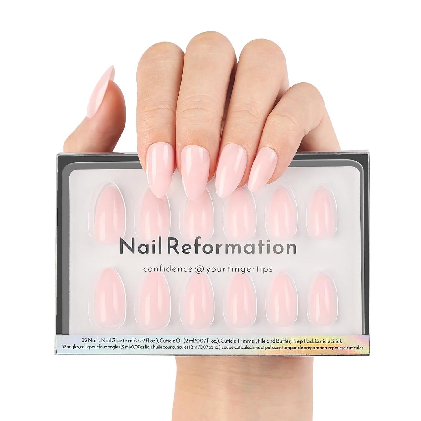 Press On Nails - Pink Quartz Cat Eye Velvet Short Almond | 32 Pcs in 16 Sizes, Reusable Stick-On Nail Kit for Salon Quality Manicures