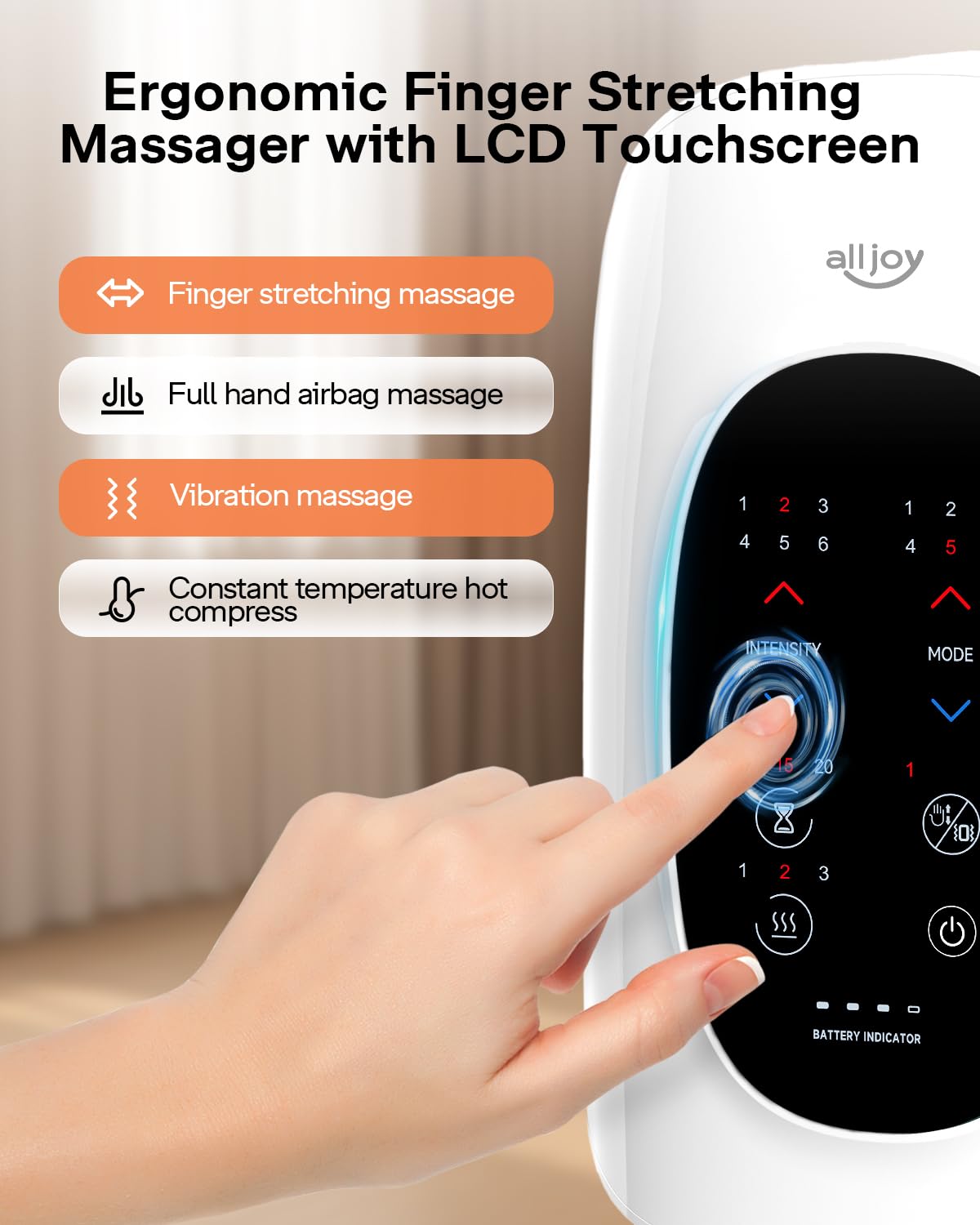 ALLJOY Hand Massager with Heat and Compression, Knuckle Stretching and Hand Massage, 6 Modes 6 Intensities 3 Heat for Arthritis and Carpal Tunnel Relief, Birthday Gifts for Women and Men(White)