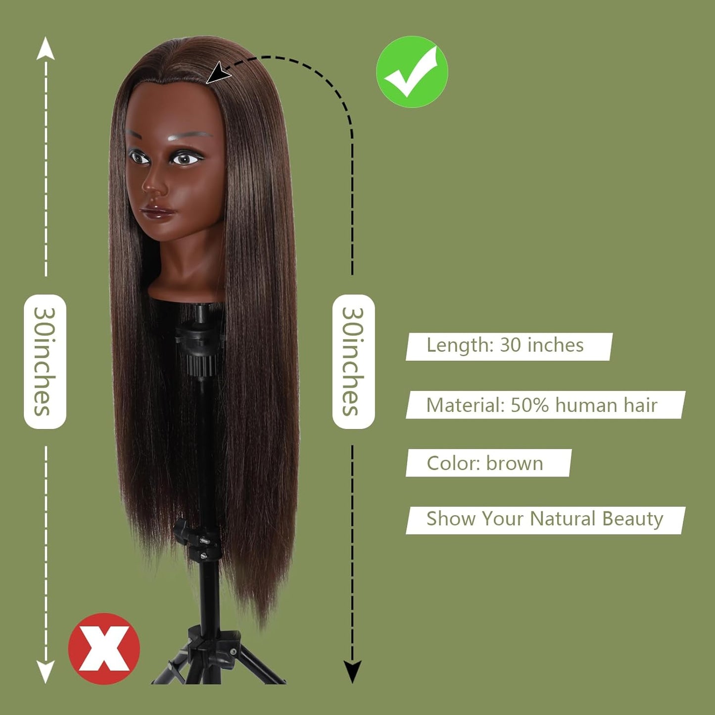 Mannequin Head with Hair - 28" Cosmetology Manikin for Braiding & Styling | Includes Free Clamp