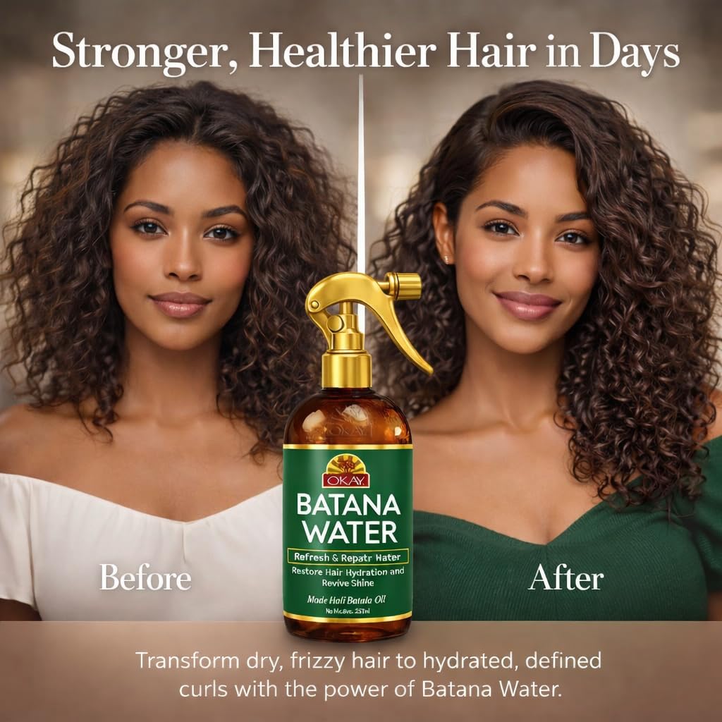 Batana Hair Water Spray - Hydrating Curl Refresher & Moisturizing Mist with Batana Oil | 8 oz, Anti-Frizz for Curly & Wavy Hair