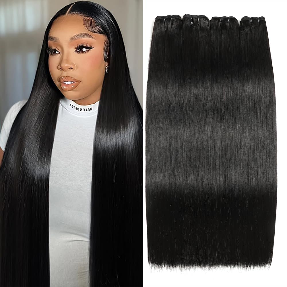Human Hair Bundles - Straight 14-20 Inch Extensions | No Tangle, No Shedding, Double Weft, Natural Color
