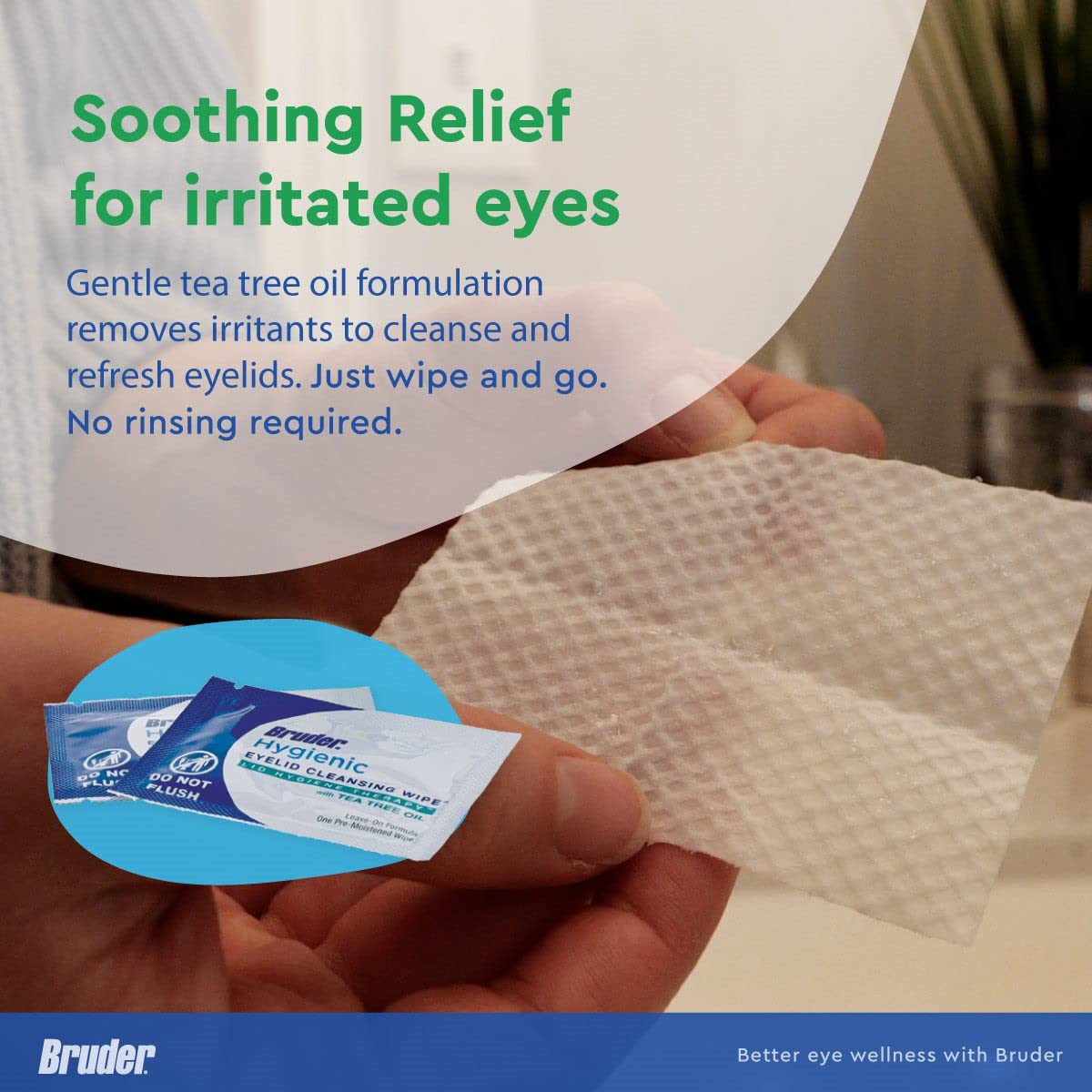 Hygienic Eyelid Cleansing Wipes - Tea Tree Oil Exfoliating Wipes | Rinse-Free, 30 Count Box