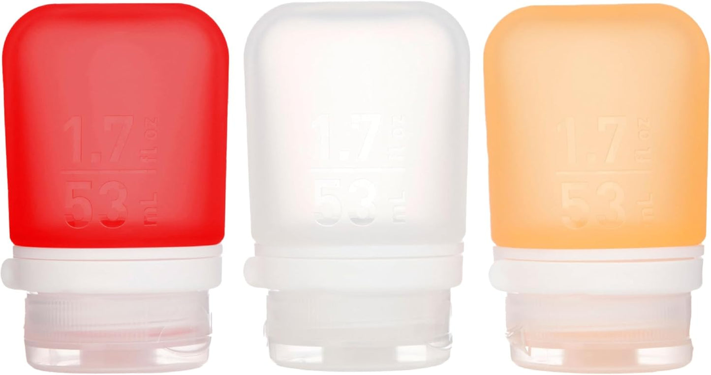GoToob+ Travel Bottles - Silicone Leak-Proof Toiletry Tubes | 3-Pack Small (1.7 fl oz) - Clear/Green/Blue