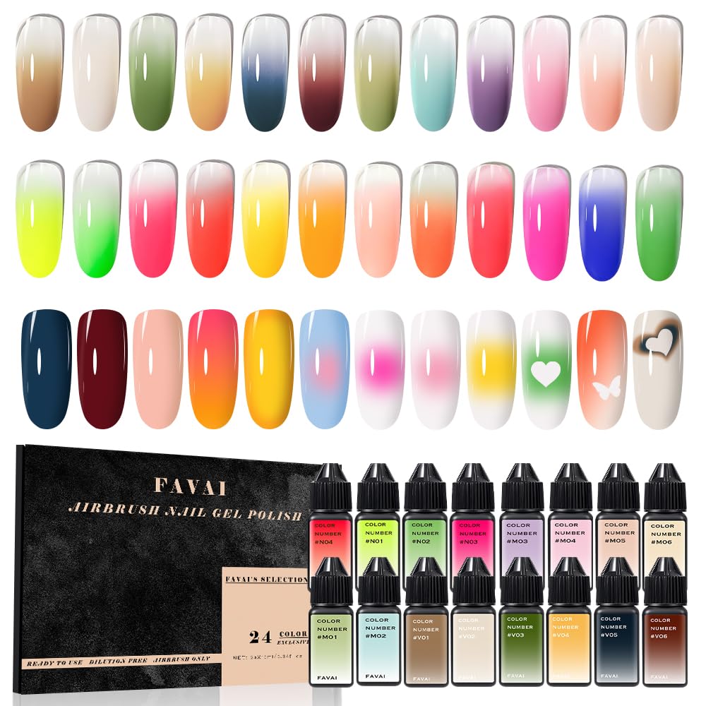 Airbrush Gel Nail Polish Starter Kit - 12 Vibrant Hema-Free Colors | Fast-Dry Smooth Gradient for DIY Manicure