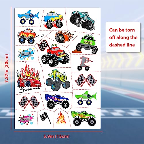 Gabizafia 75 Pcs Toddler Tattoos Hot Car Wheels Monster Truck Party Favors (Car Truck Tattoo) - 4 Sheets, 21x15cm