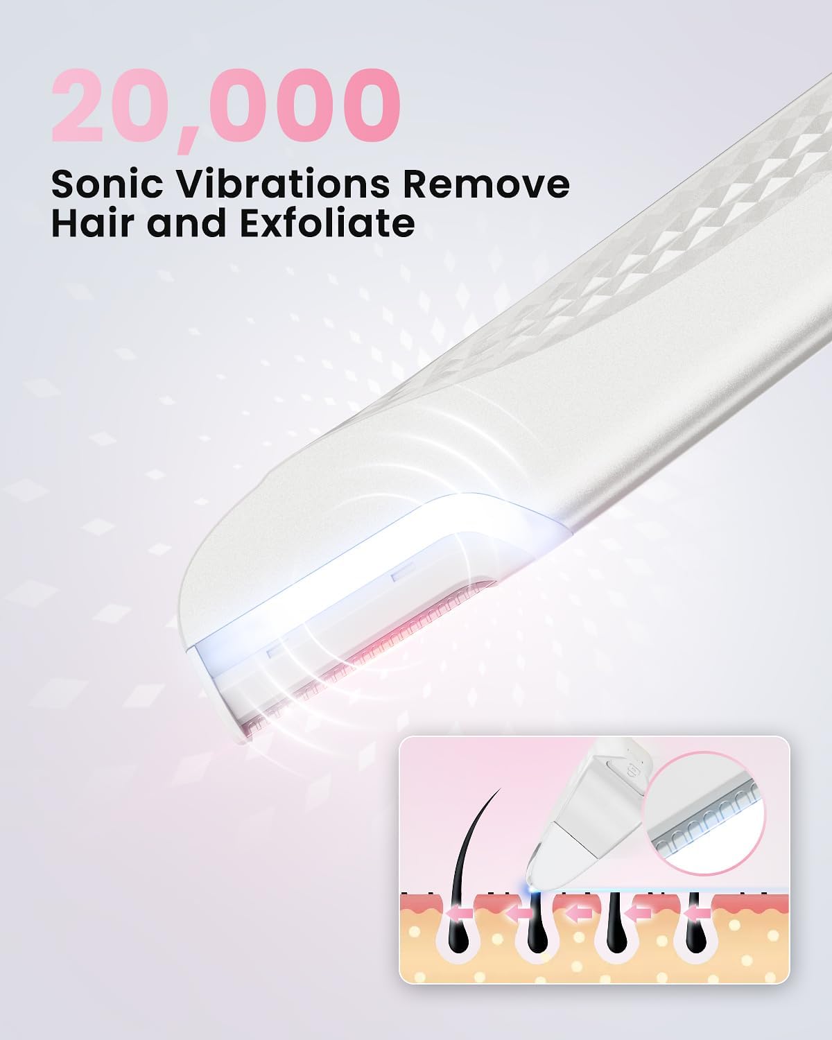 Dermaplane Razor for Women - Adjustable Facial Hair Removal Tool with LED Light | Rechargeable, 8 Replacement Blades, White