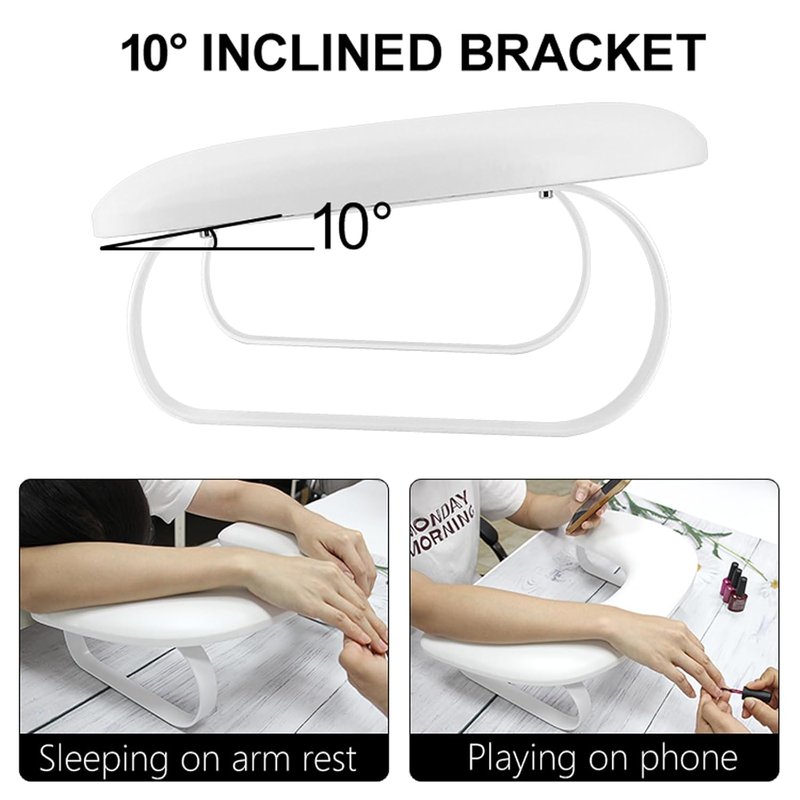 Nail Arm Rest - U-Shaped Cozy Leather Hand Rest for Nail Tech | Detachable Bracket (White)