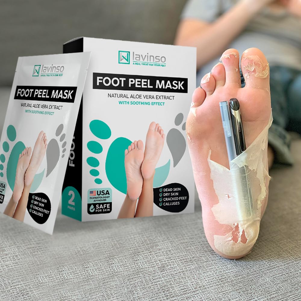 Lavinso Foot Peel Mask - Exfoliating Dry Cracked Feet Treatment | 2 Pack for Soft, Smooth Skin