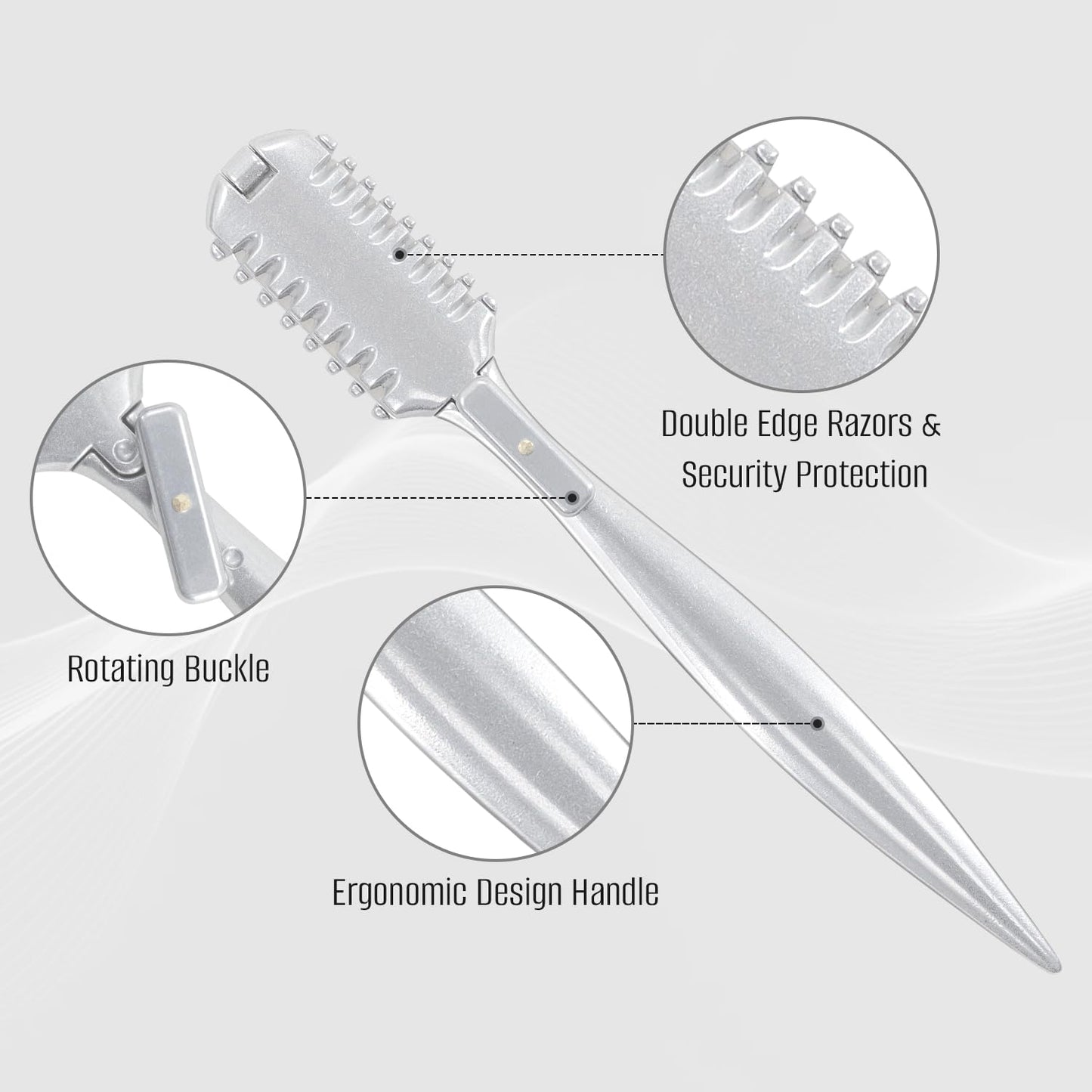 FEISIER Aluminum Double-Edge Hair Thinning Razor Comb with 10pcs Blades,Hair Texturizing Cutting Razor Comb for Thin and Thick Hair Trimming and Styling