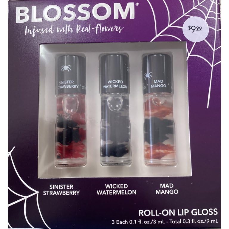 Blossom Scented Roll-On Lip Gloss Gift Set - 3 Pack Infused with Real Flowers