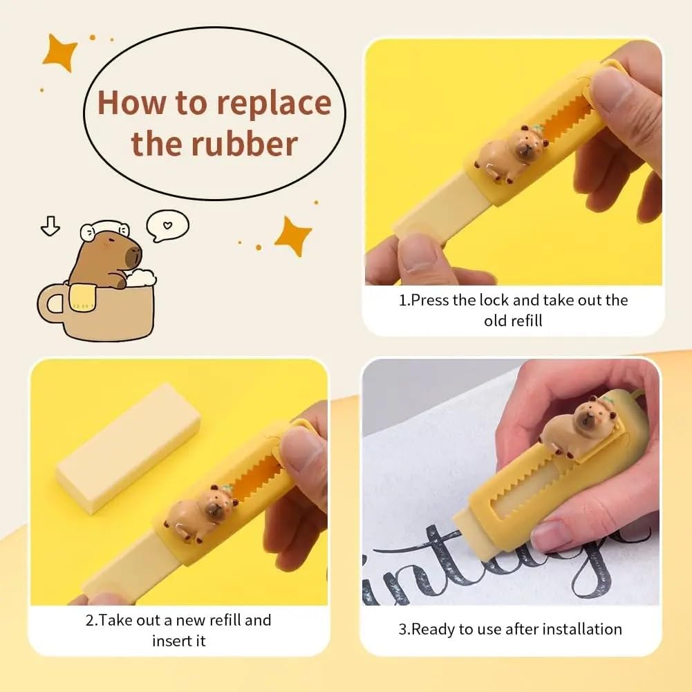 2Pcs Random Cartoon Capybara Retractable Push Pull Eraser School Supplies