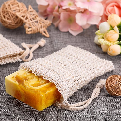 BBTO Cotton Linen Soap Saver Bags - 5 Pack Exfoliating Pouches