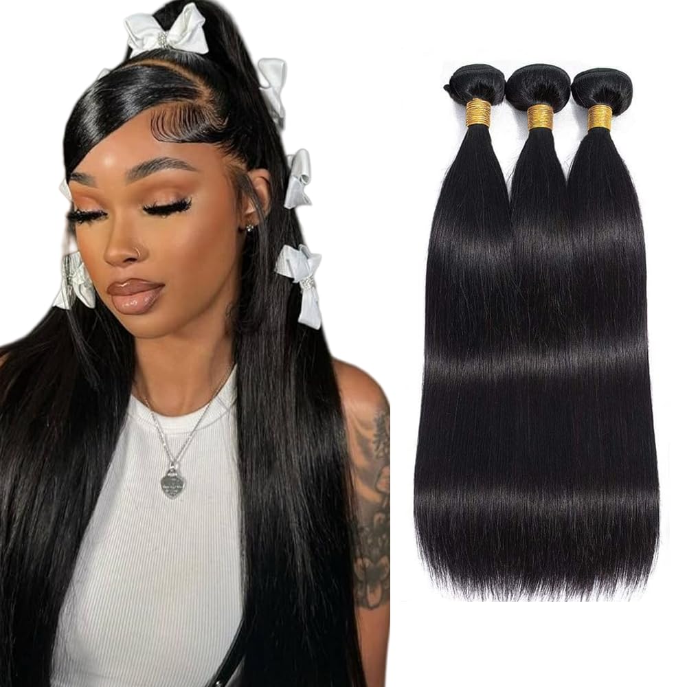 Human Hair Bundles Straight Human Hair Bundles Natural Black Straight Bundle 30 32 34 inch Double Weft Color 1B 150g/Pack