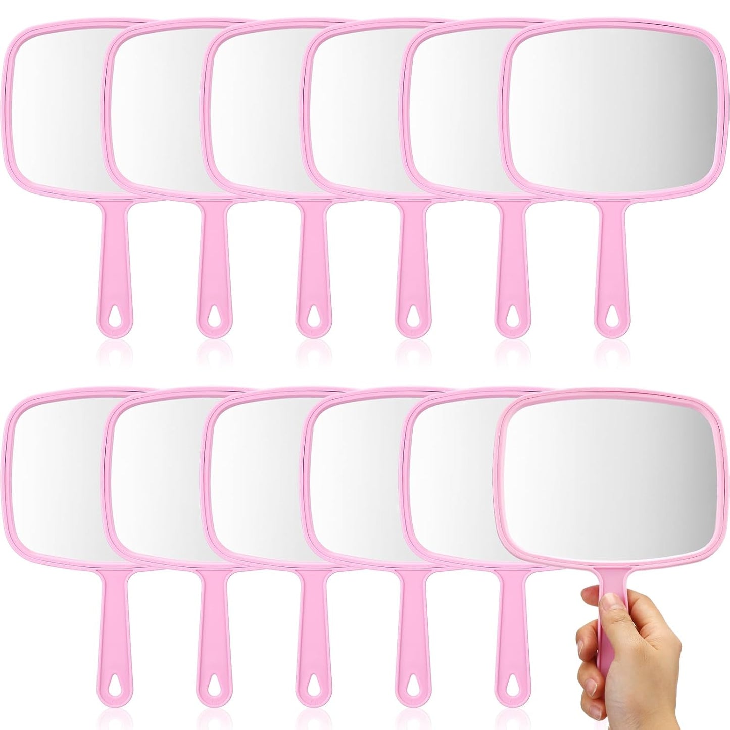12 Pcs Handheld Makeup Mirrors - Portable Beauty Mirrors for Home, Salon & Travel | 6.69 x 9.45 Inch (Rose Red)