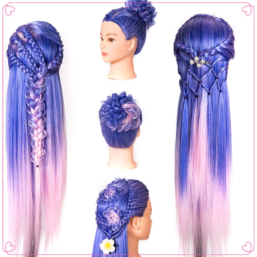 Mannequin Head with Hair - 26" Styling Manikin for Cosmetology | Multicolored Synthetic Fiber Hair, Table Clamp Stand Included
