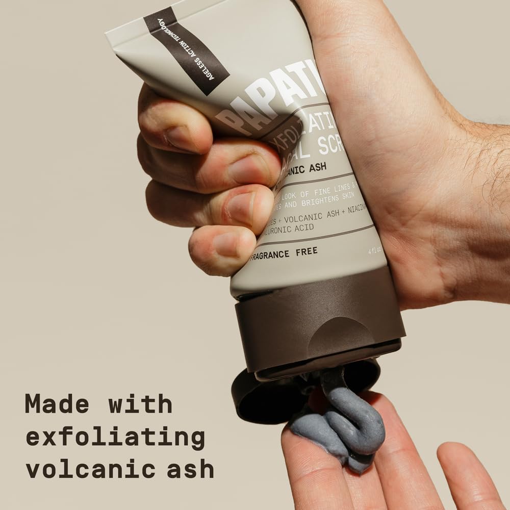 Men's Face Exfoliating Scrub - Unscented Facial Cleanser with Peptides & Volcanic Ash | Smooths Skin Texture, 4 oz