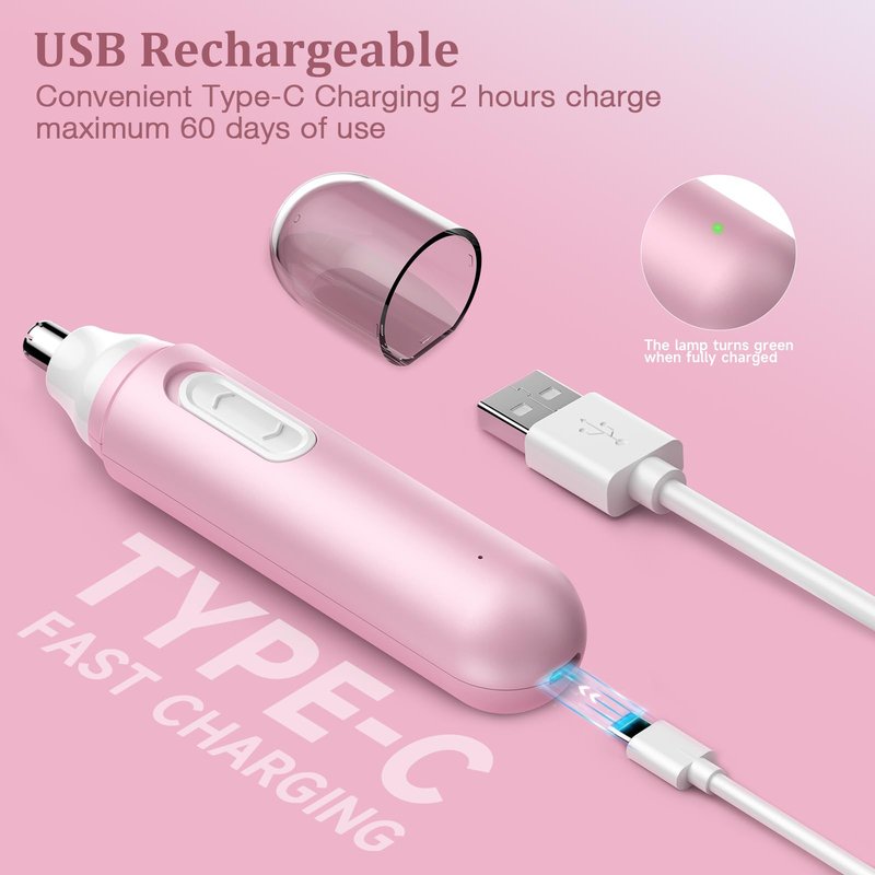 Nose Hair Trimmer for Women Rechargeable :2024 Upgrade 2 in 1 Nose Trimmer for Women, Painless Eyebrow & Facial Hair Trimmer- Dual-Edge Blades, IPX7 Waterproof, Portable for Easy Cleansing, Pink