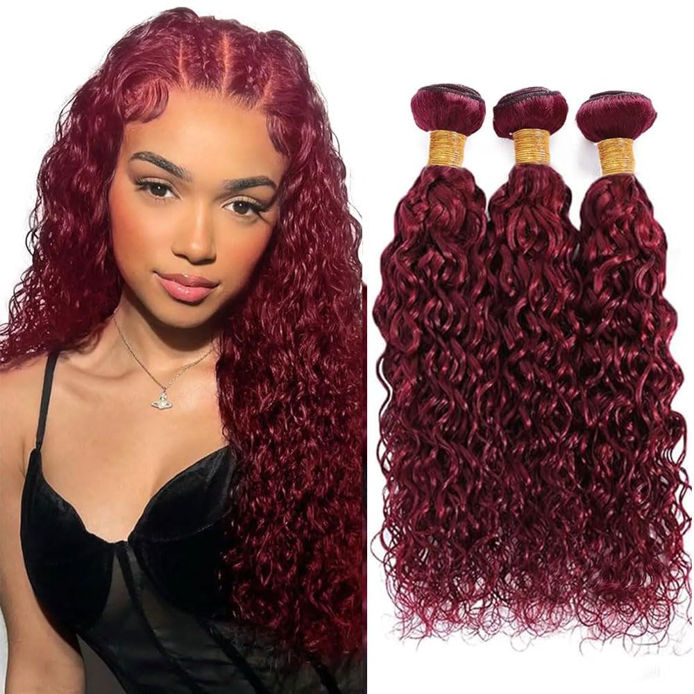 99J Water Wave Bundles Burgundy Bundles Human Hair 3 Bundles 150g 18 20 22 Inch Brazilian Virgin Hair Extensions Dark Red Bundle