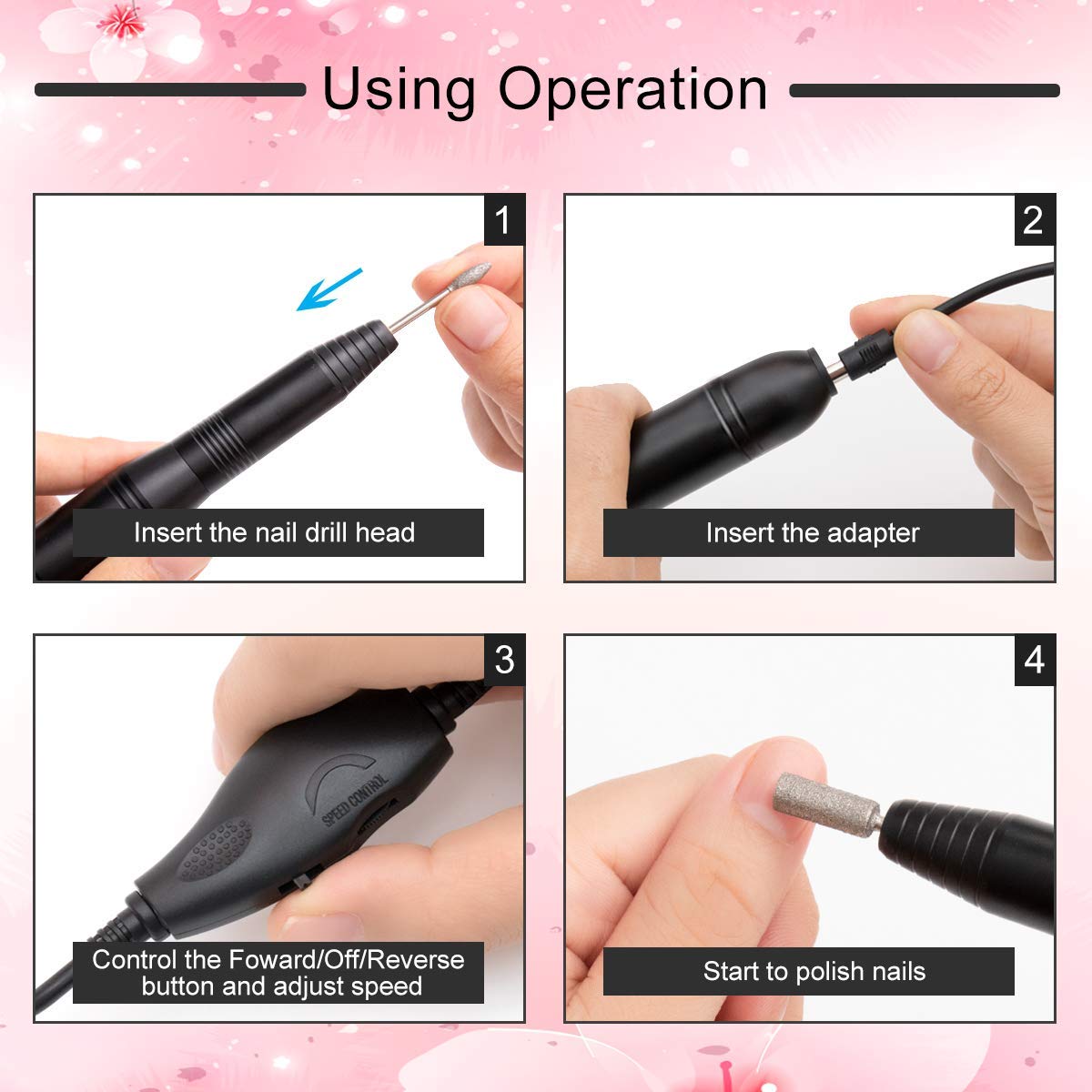 Professional Manicure Pedicure Set - Electric Nail File Kit with Portable Nail Drill Machine, Polishing Shape Tools for Acrylic Gel Nails, Includes Nail Drill Bits, Sanding Bands and Brush (Black)