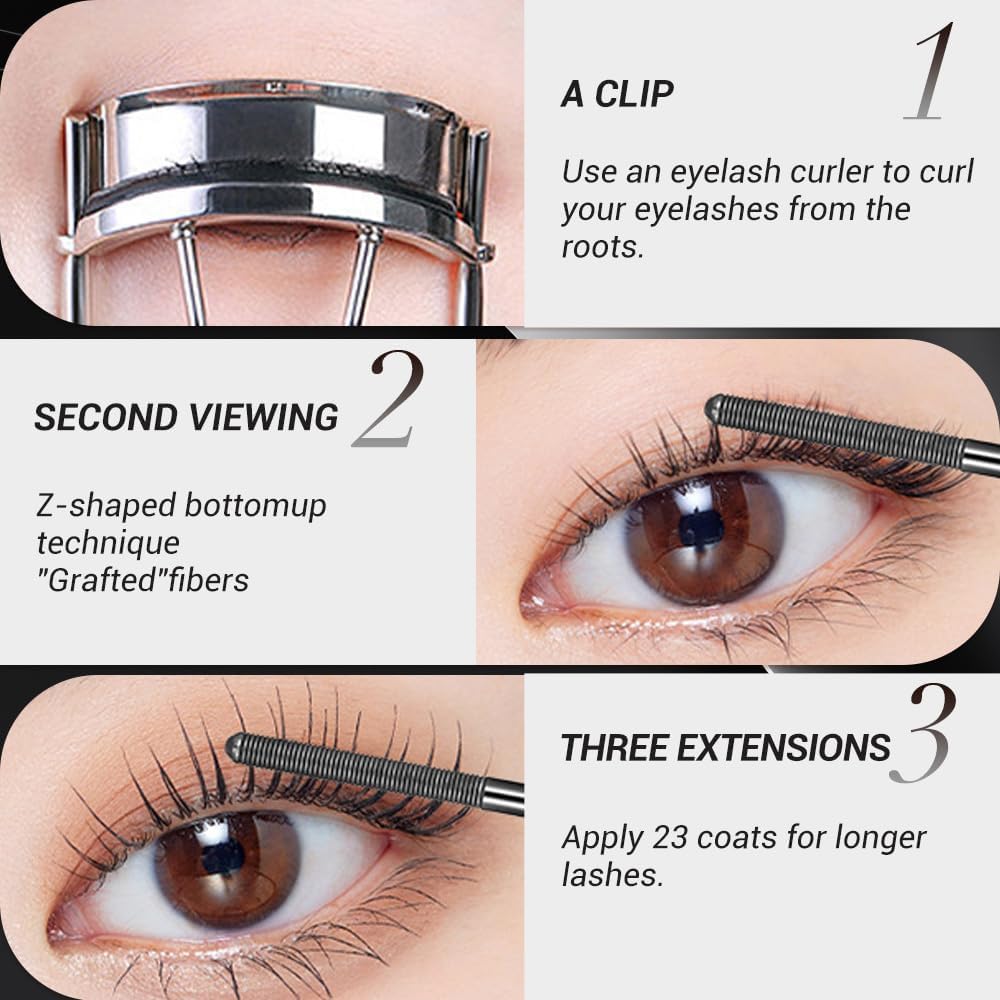 Waterproof Metal Wand Mascara - Volume & Length for Natural, Non-Smudged Lashes | Long-Lasting Curling Tubular Formula