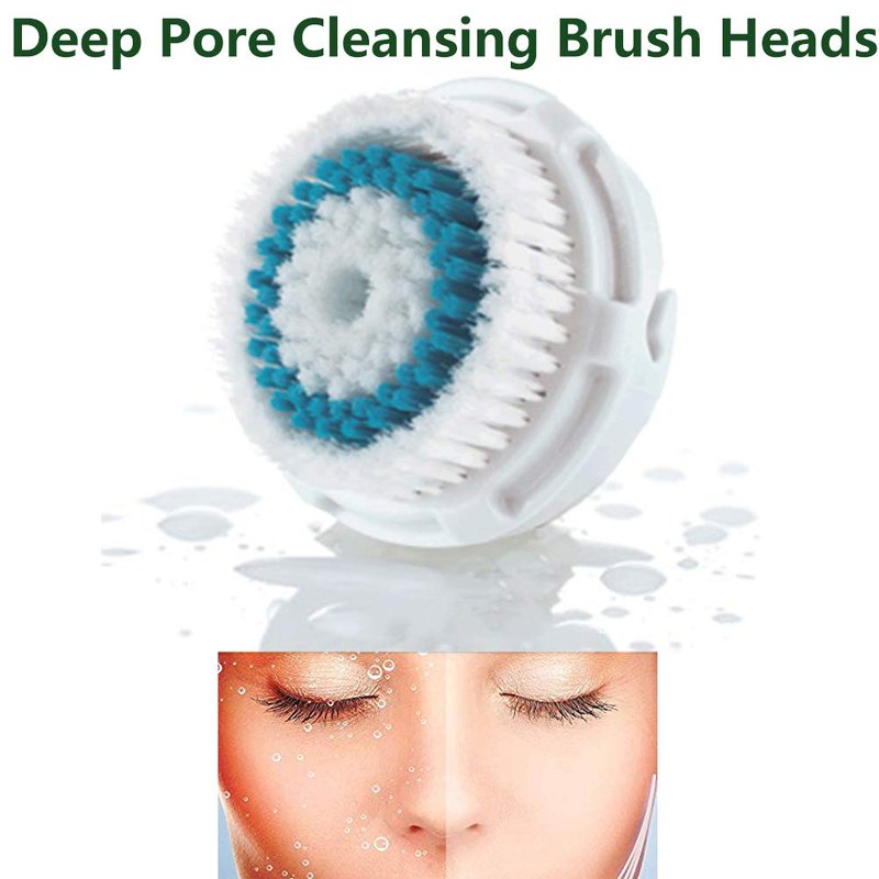 Replacement Facial Cleansing Brush Heads, Facial Cleansing Brush Head, Exfoliator Facial Brush Heads, for Acne Prone, Clogged, Enlarged Pore, Deep Pore Sensitive Skins (4Pack/Blue+Black)