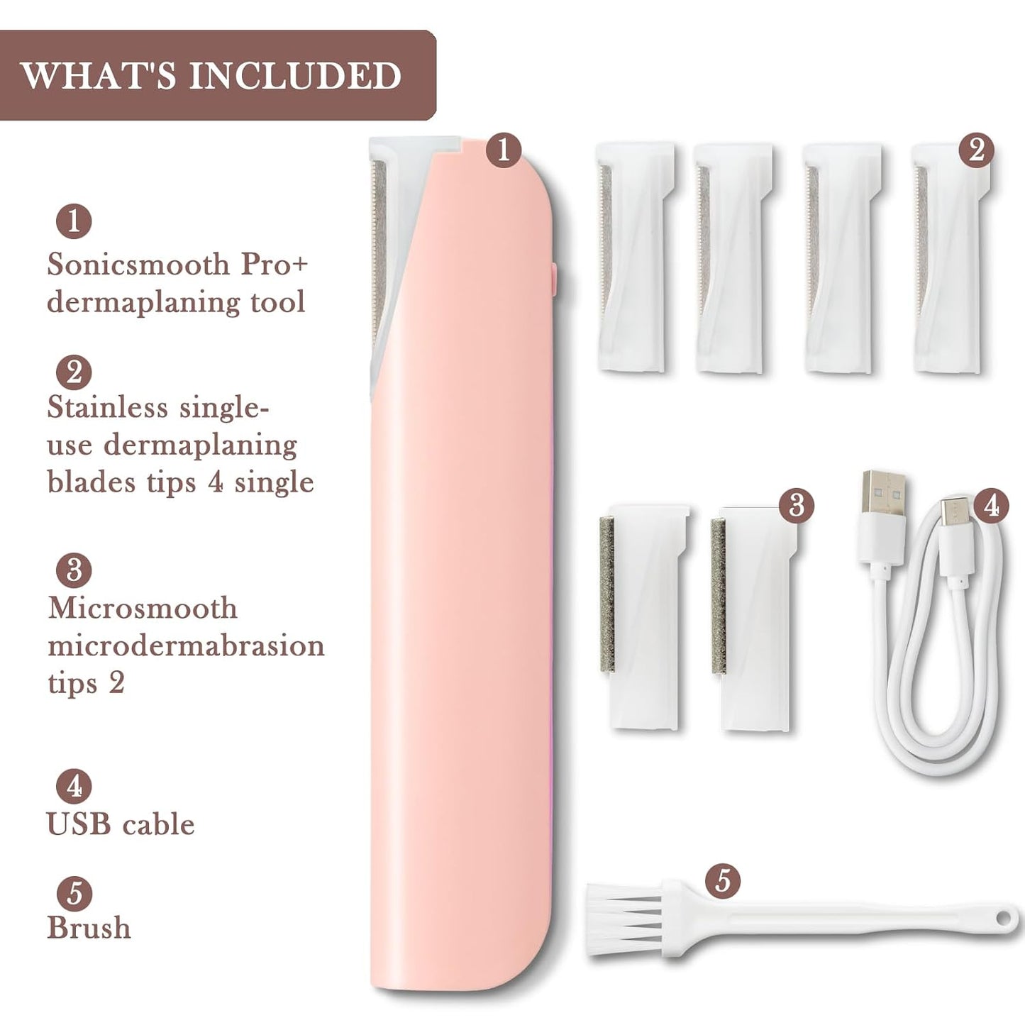 Dermaplane Razor for Women - 3 Speed Sonic Hair Removal Tool | Rechargeable, Safe Peach Fuzz & Dead Skin Remover with 6 Heads