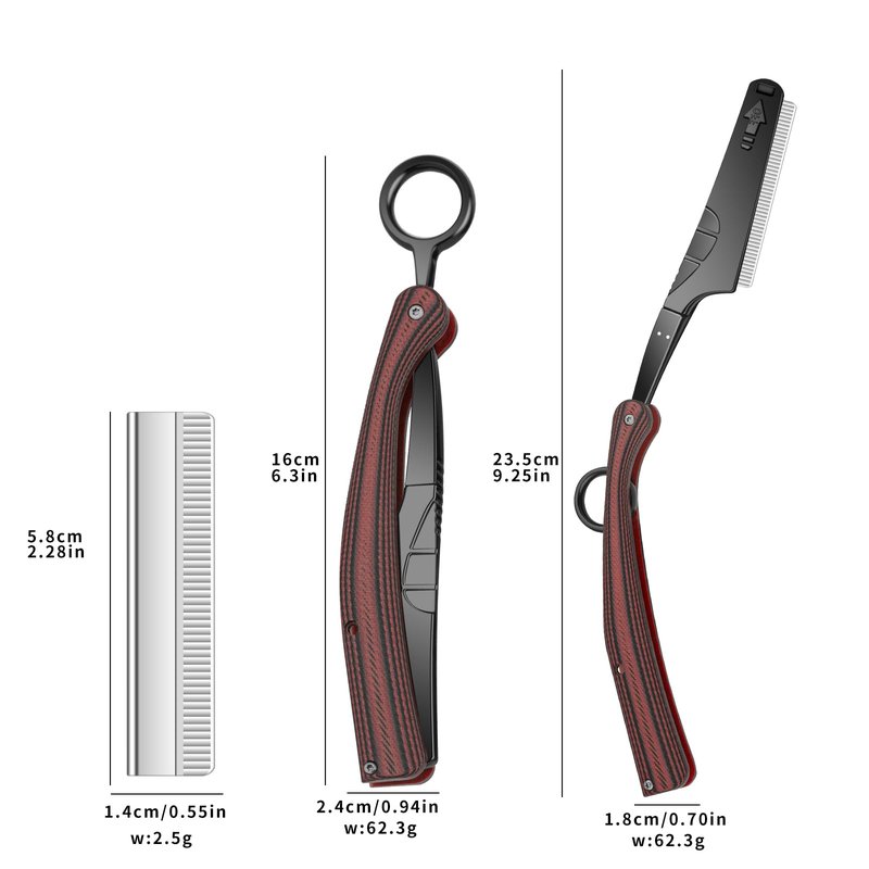 Straight Razor for Men, Straight Edge Razor, Barber Razor, Folding Shavette Razor with Replaceable Blade System, Stainless Steel Beard Razor with G10 Non-Slip Handle for Home Shaving & Grooming (Red)