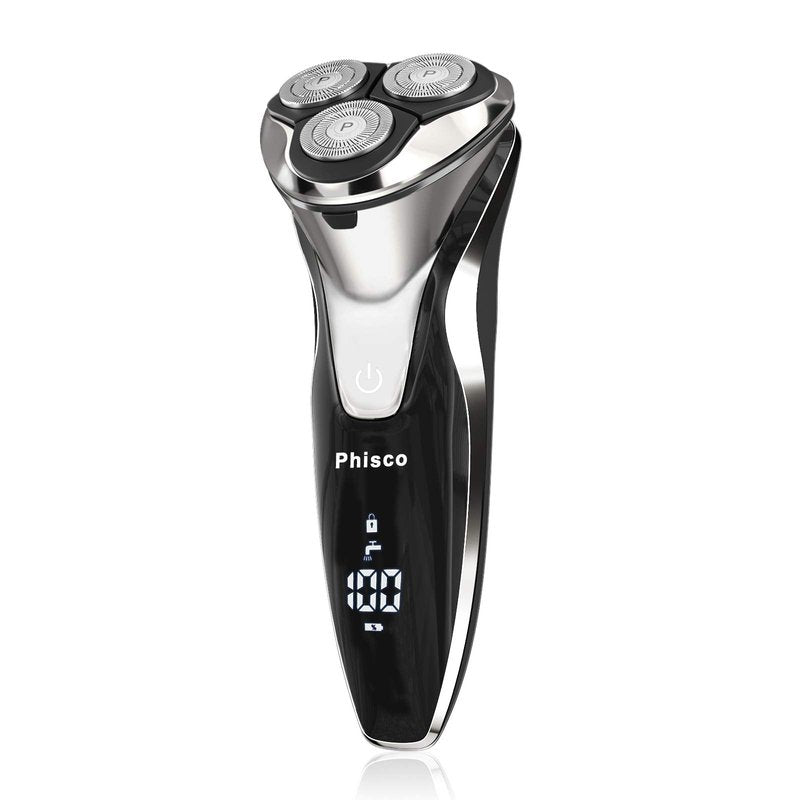 Phisco Electric Shaver Razor for Men, Rechargeable Floating Rotary Razor with Pop-up Sideburn Trimmer, LED Display Waterproof Shaver for Dry Wet Shaving