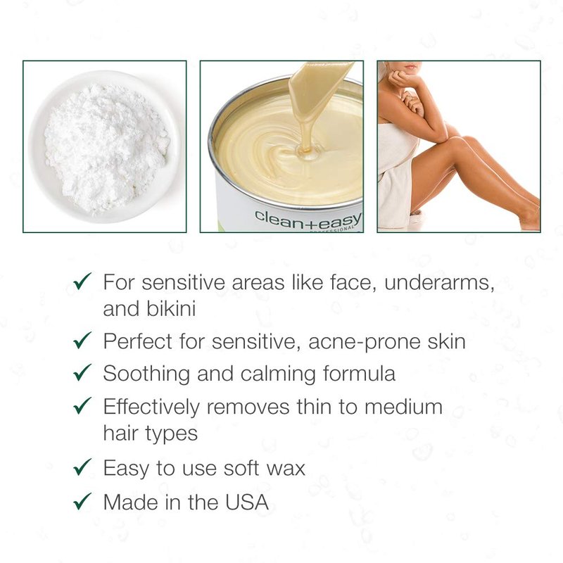 Clean + Easy Zinc Oxide Ultra Sensitive Soft Wax for Hair Removal - Depilatory Wax for Sensitive Skin, Removes Fine to Medium Hair, DIY Waxing, 14oz