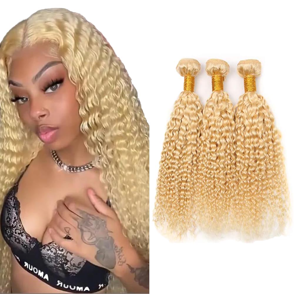 Blonde Bundles Human Hair 613 Water Wave 3 Bundles 14 16 18 Inch 8A Brazilian Virgin Remy Bundle Blonde Wet and Wavy Bundle Hair Extensions
